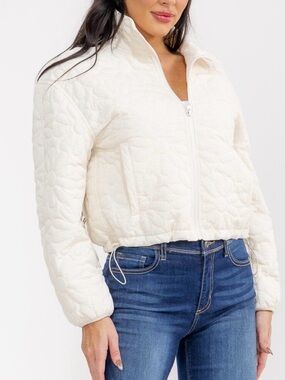 Quilted Ivory Zip-Front Padded Jacket